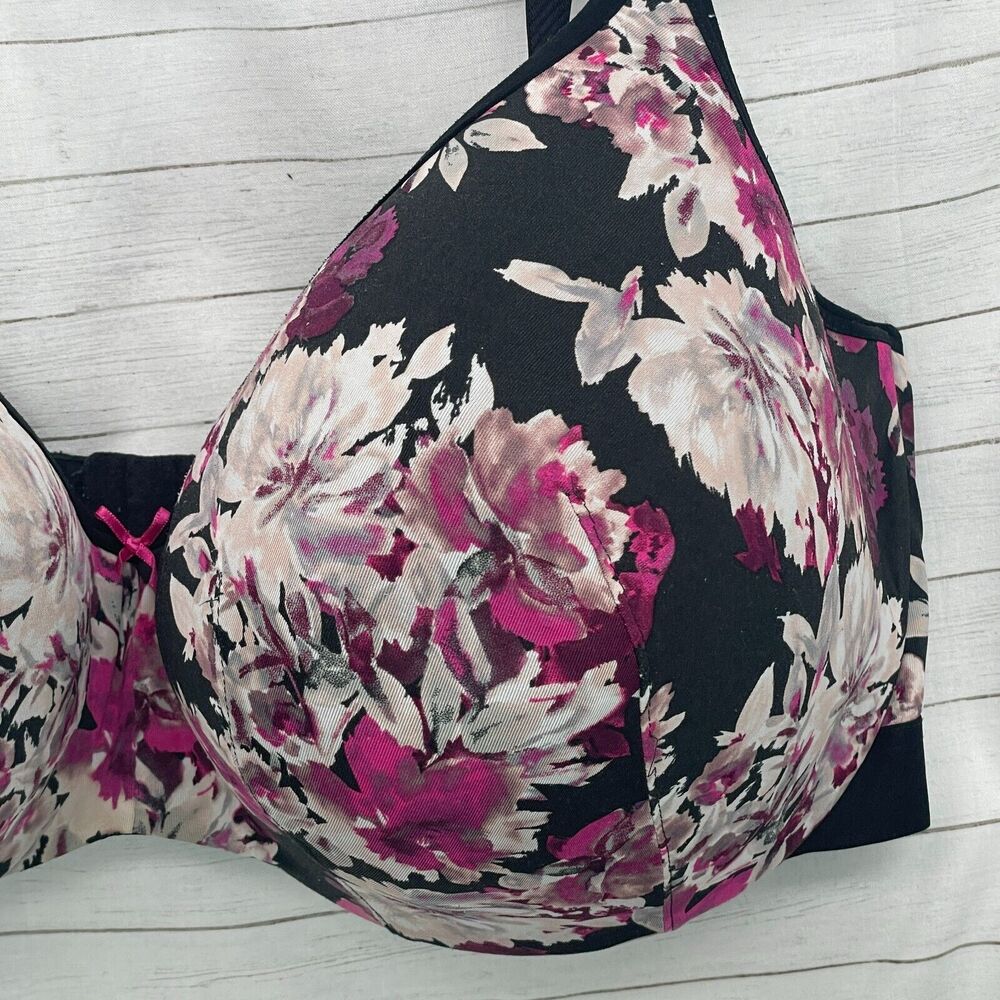 Cacique Women Bra Size 40H Black Floral Print Lightly Lined Balconette Underwire - Picture 3 of 8